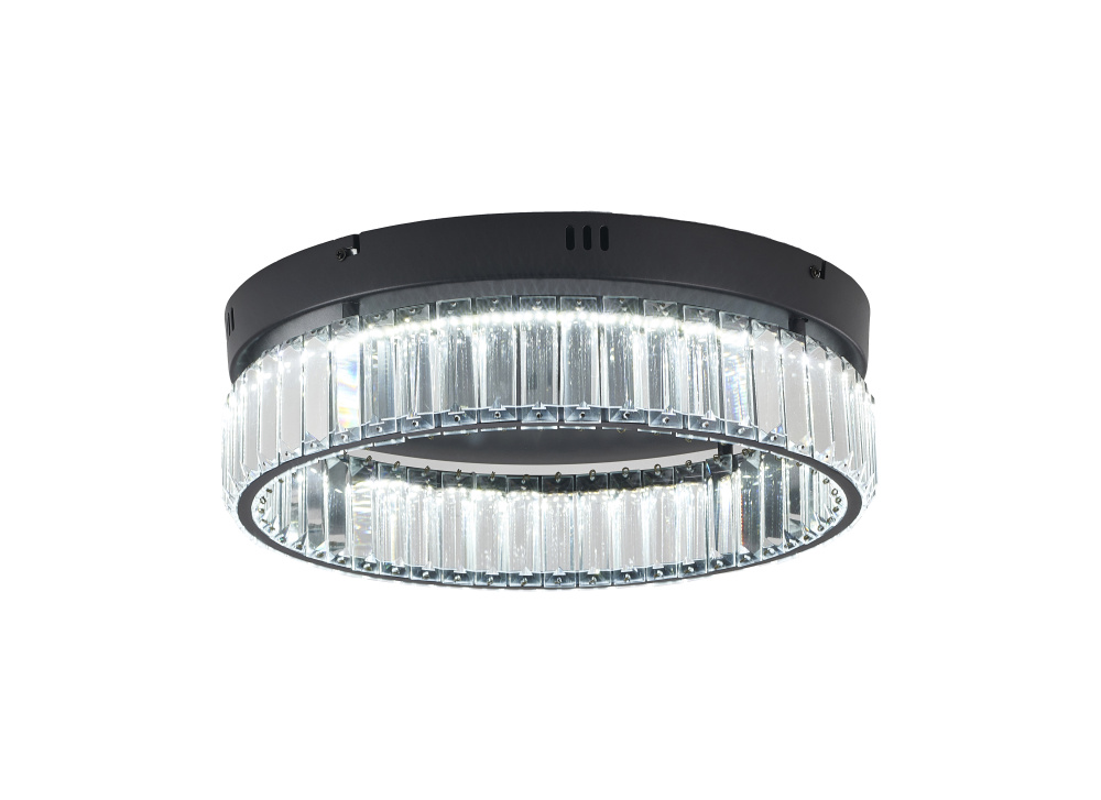 1-Light Black Dimmable LED Flush Mount With Clear Crystals