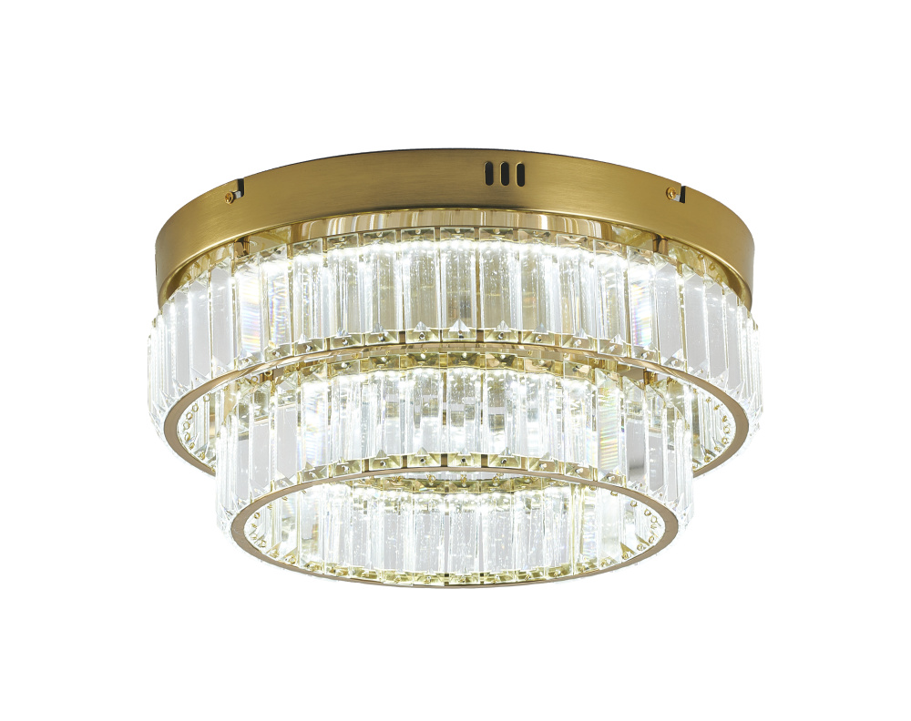 2-Light Brass Dimmable LED Flush Mount With Clear Crystals