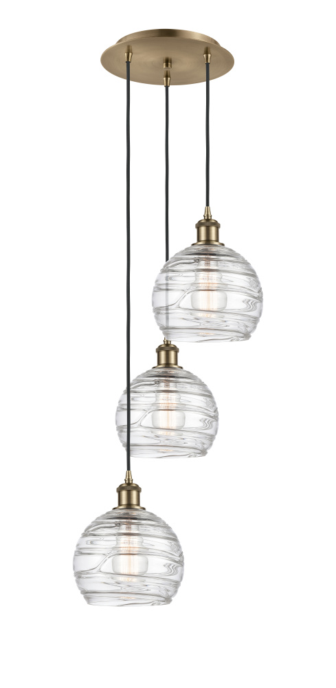 Athens Deco Swirl - 3 Light - 15 inch - Antique Brass - Cord Hung - Multi Pendant