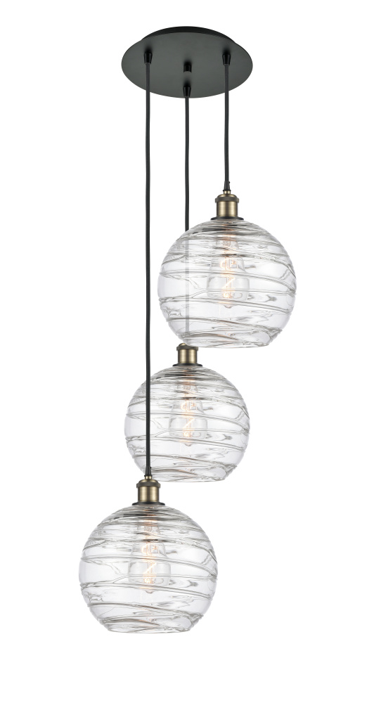 Athens Deco Swirl - 3 Light - 17 inch - Black Antique Brass - Cord Hung - Multi Pendant