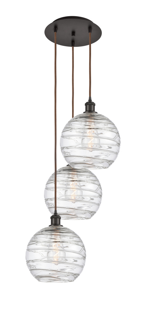 Athens Deco Swirl - 3 Light - 17 inch - Oil Rubbed Bronze - Cord Hung - Multi Pendant