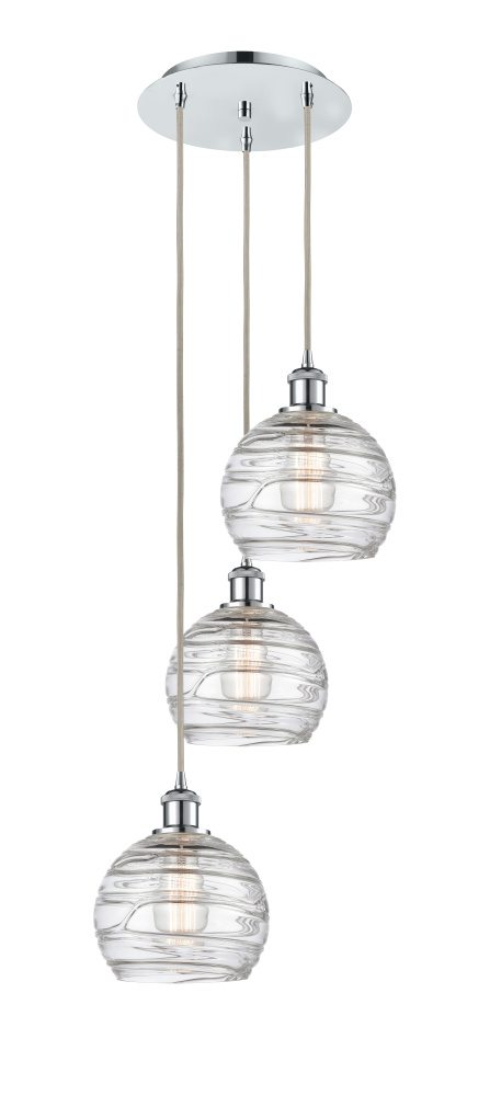 Athens Deco Swirl - 3 Light - 15 inch - Polished Chrome - Cord Hung - Multi Pendant