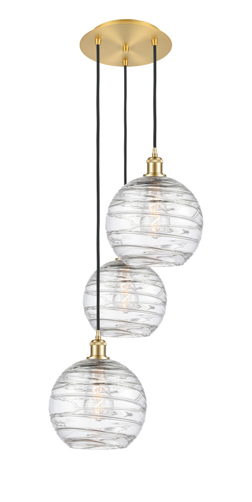 Athens Deco Swirl - 3 Light - 17 inch - Satin Gold - Cord Hung - Multi Pendant