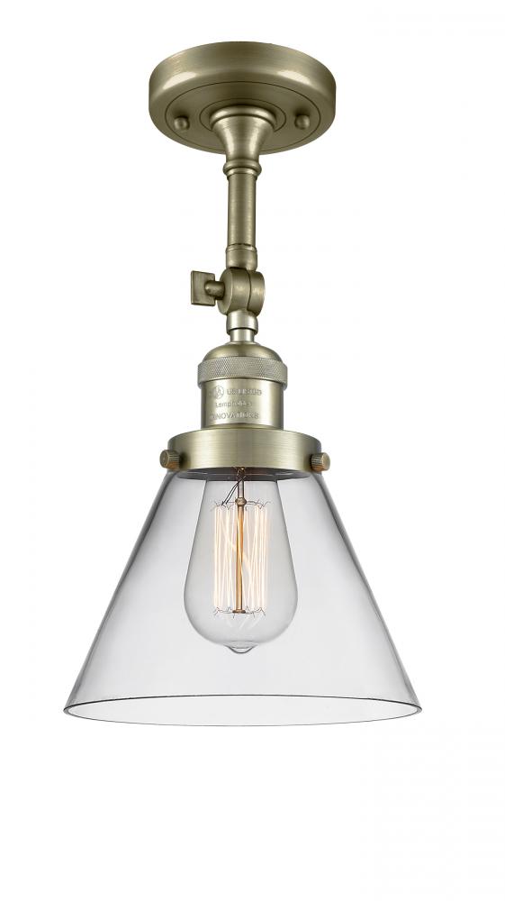Cone - 1 Light - 8 inch - Antique Brass - Adjustable Semi-Flush Mount