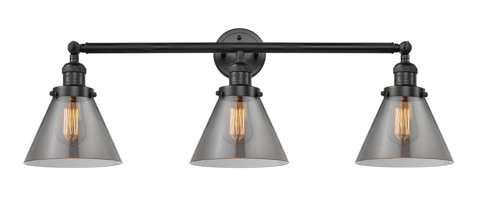 Cone - 3 Light - 32 inch - Matte Black - Bath Vanity Light