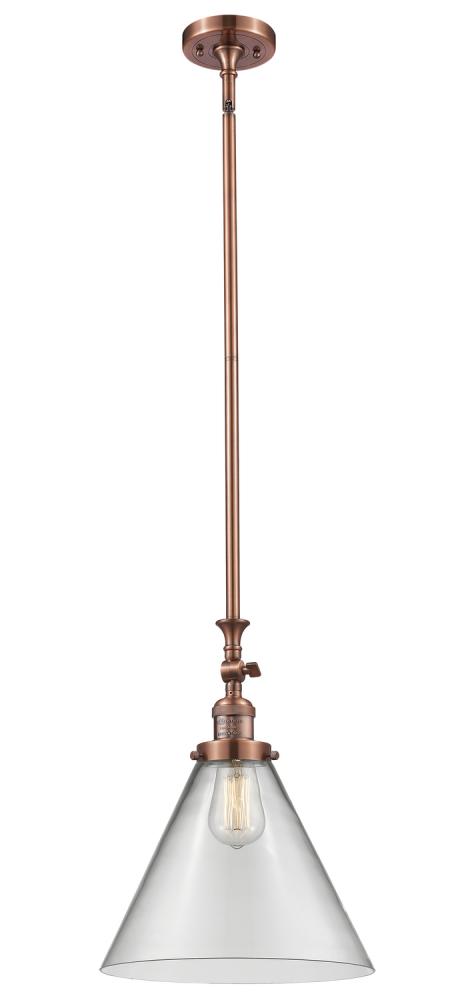 Cone - 1 Light - 12 inch - Antique Copper - Stem Hung - Adjustable Mini Pendant