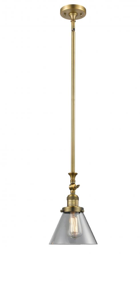 Cone - 1 Light - 8 inch - Brushed Brass - Stem Hung - Adjustable Mini Pendant