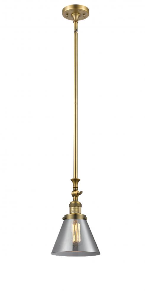 Cone - 1 Light - 8 inch - Brushed Brass - Stem Hung - Adjustable Mini Pendant