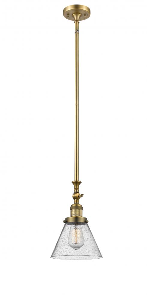 Cone - 1 Light - 8 inch - Brushed Brass - Stem Hung - Adjustable Mini Pendant