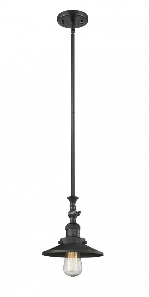 Railroad - 1 Light - 8 inch - Matte Black - Stem Hung - Adjustable Mini Pendant