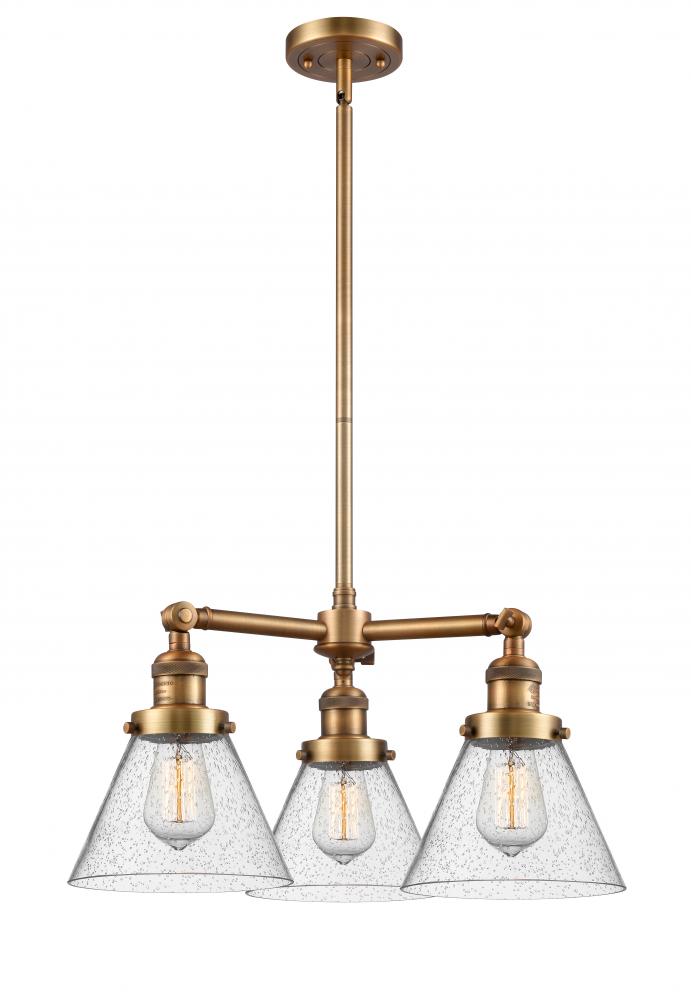 Cone - 3 Light - 22 inch - Brushed Brass - Stem Hung - Chandelier