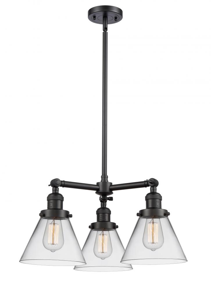 Cone - 3 Light - 22 inch - Matte Black - Stem Hung - Chandelier