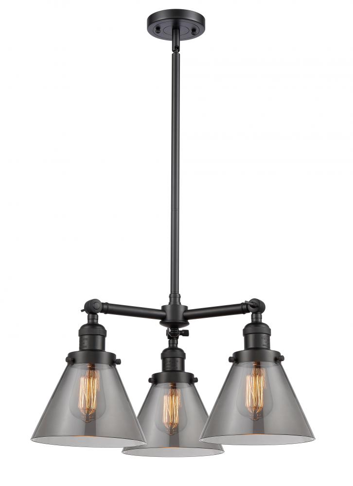 Cone - 3 Light - 22 inch - Matte Black - Stem Hung - Chandelier