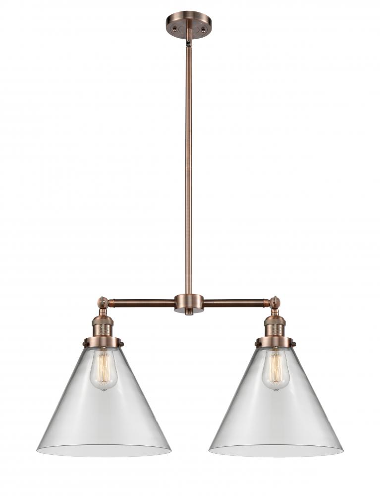 Cone - 2 Light - 21 inch - Antique Copper - Stem Hung - Adjustable Island Light