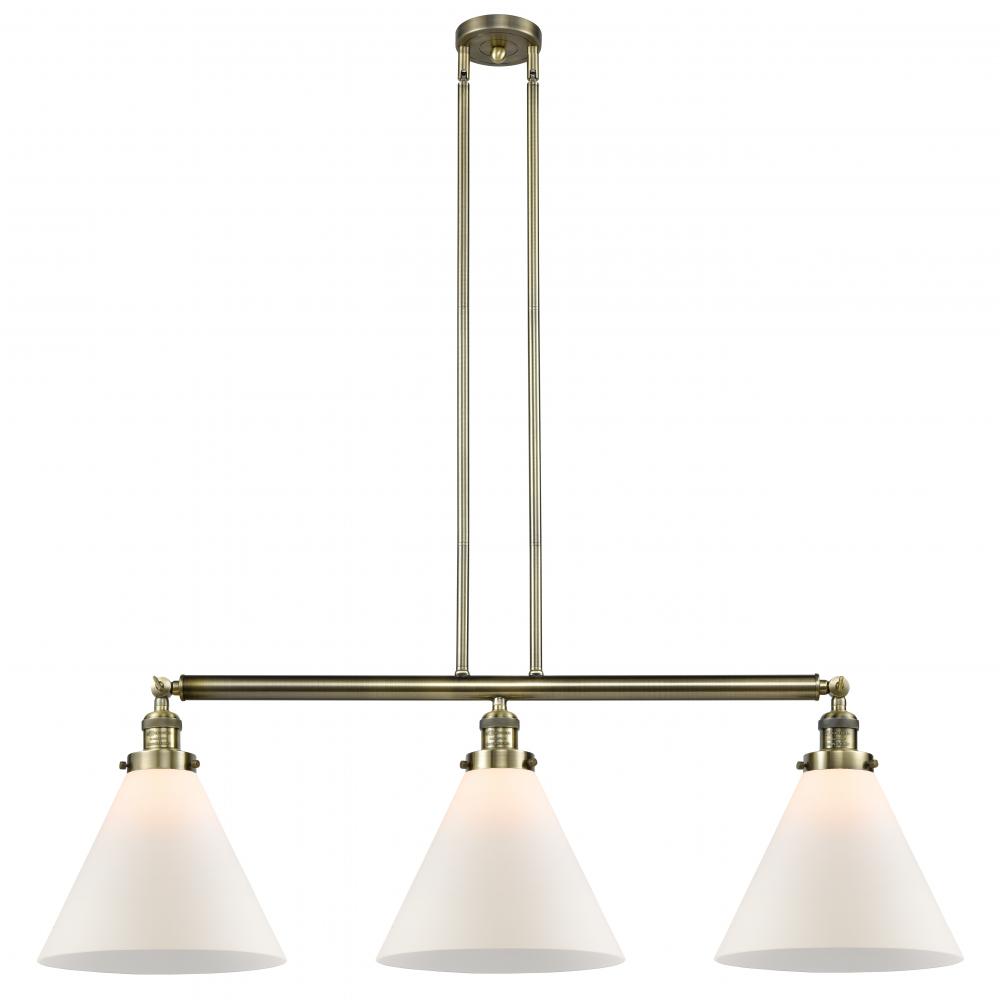 Cone - 3 Light - 44 inch - Antique Brass - Stem Hung - Adjustable Island Light