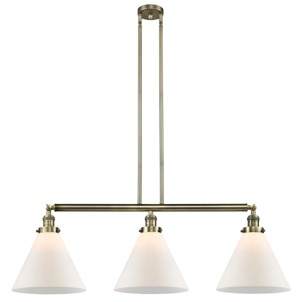 Cone - 3 Light - 44 inch - Antique Brass - Stem Hung - Adjustable Island Light