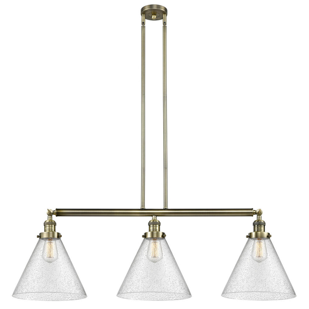 Cone - 3 Light - 44 inch - Antique Brass - Stem Hung - Adjustable Island Light