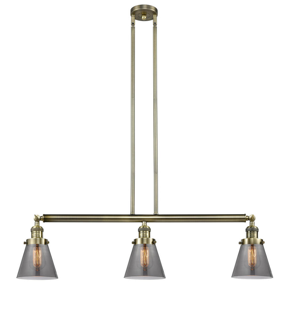 Cone - 3 Light - 39 inch - Antique Brass - Stem Hung - Adjustable Island Light