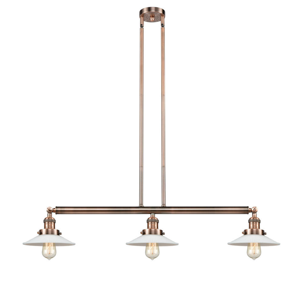 Halophane - 3 Light - 41 inch - Antique Copper - Stem Hung - Adjustable Island Light