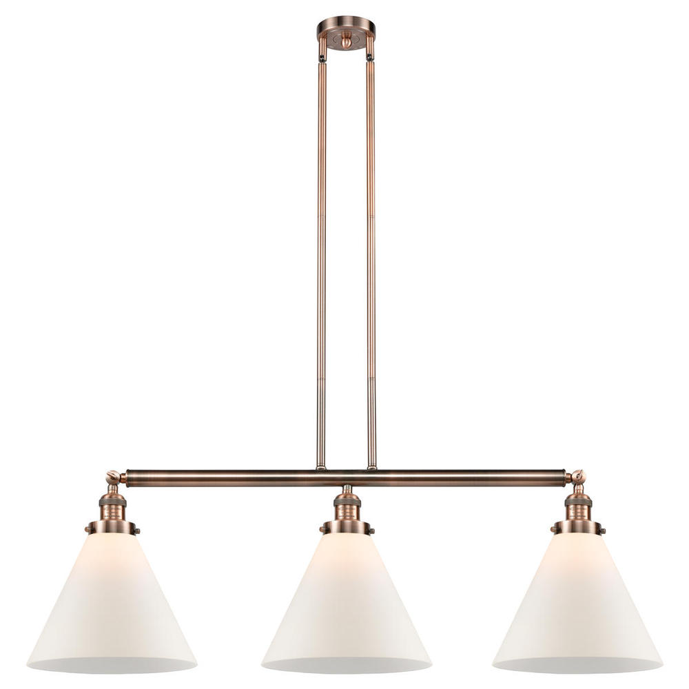 Cone - 3 Light - 44 inch - Antique Copper - Stem Hung - Adjustable Island Light