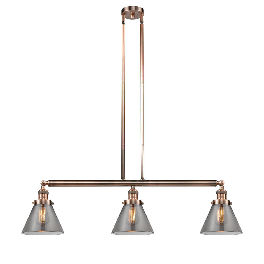 Cone - 3 Light - 40 inch - Antique Copper - Stem Hung - Adjustable Island Light