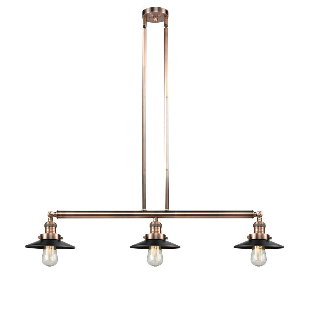 Railroad - 3 Light - 41 inch - Antique Copper - Stem Hung - Adjustable Island Light