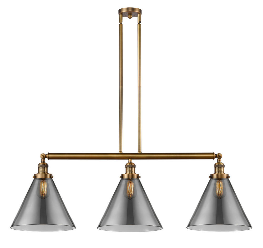 Cone - 3 Light - 44 inch - Brushed Brass - Stem Hung - Adjustable Island Light
