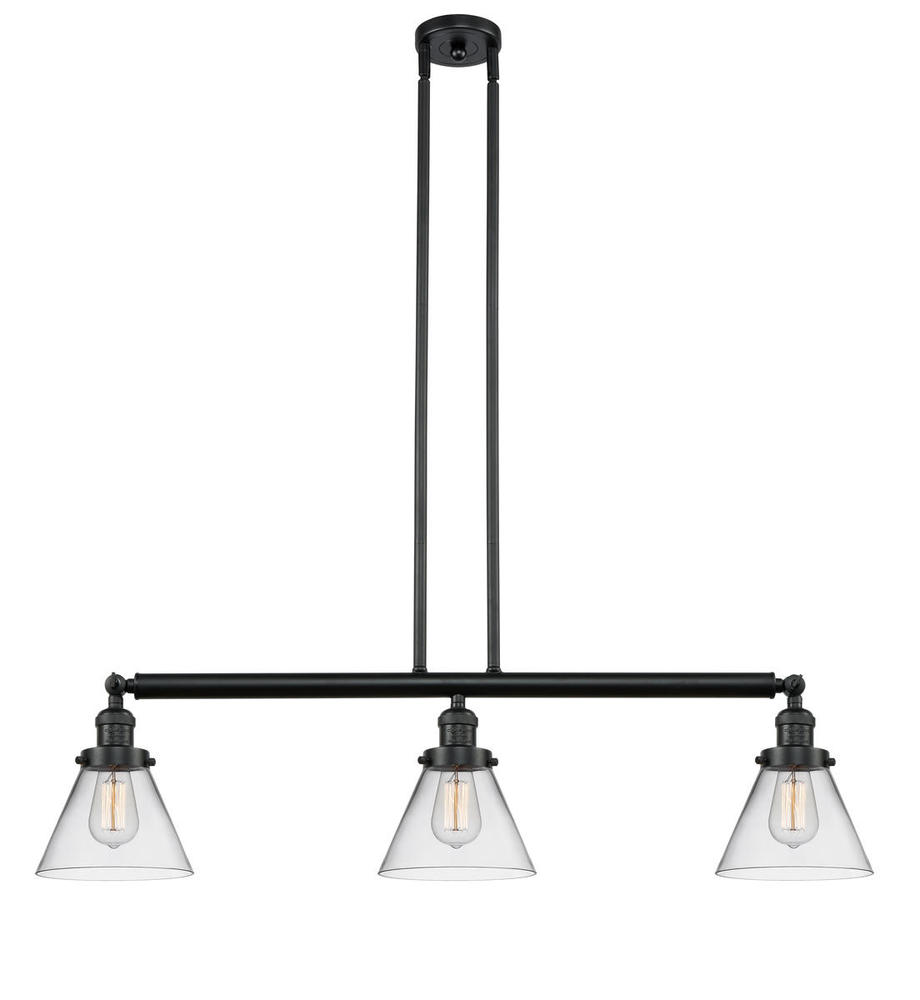 Cone - 3 Light - 40 inch - Matte Black - Stem Hung - Adjustable Island Light