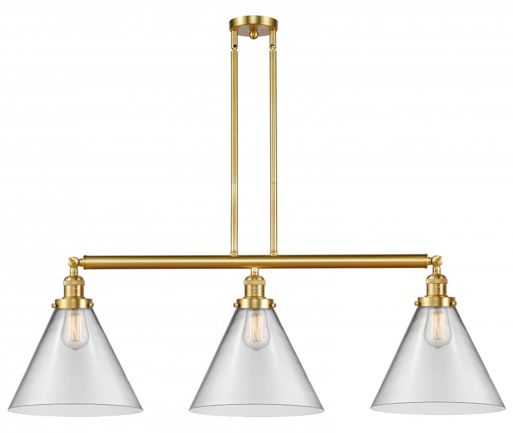 Cone - 3 Light - 44 inch - Satin Gold - Stem Hung - Adjustable Island Light