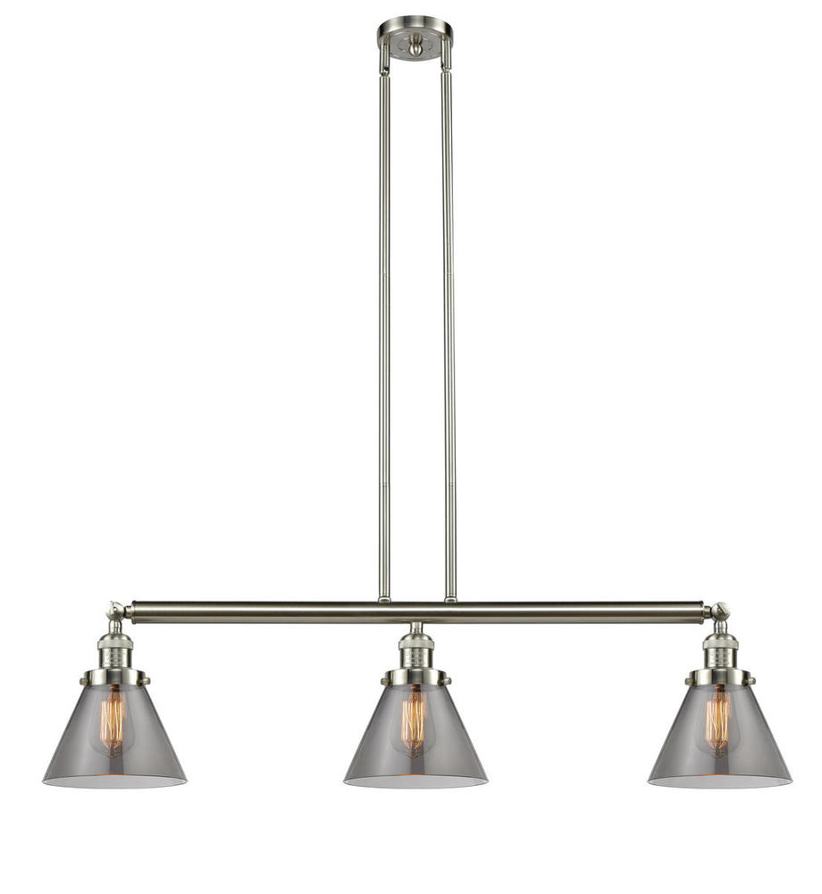 Cone - 3 Light - 40 inch - Brushed Satin Nickel - Stem Hung - Adjustable Island Light