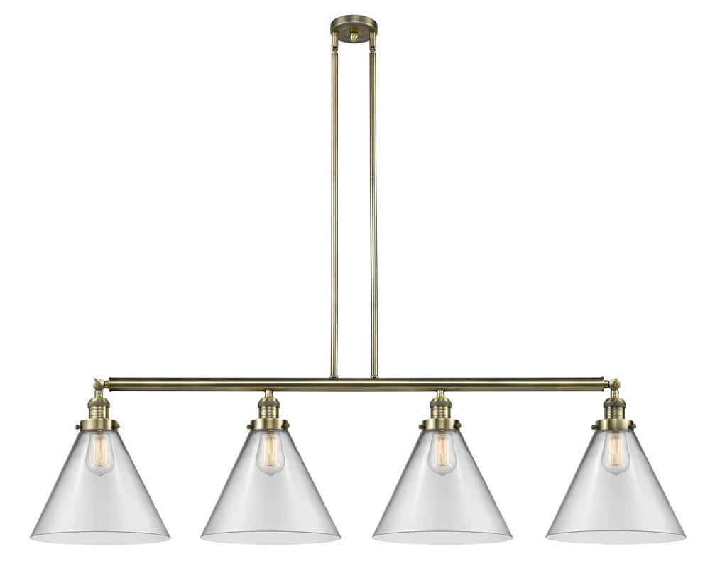 Cone - 4 Light - 56 inch - Antique Brass - Stem Hung - Adjustable Island Light