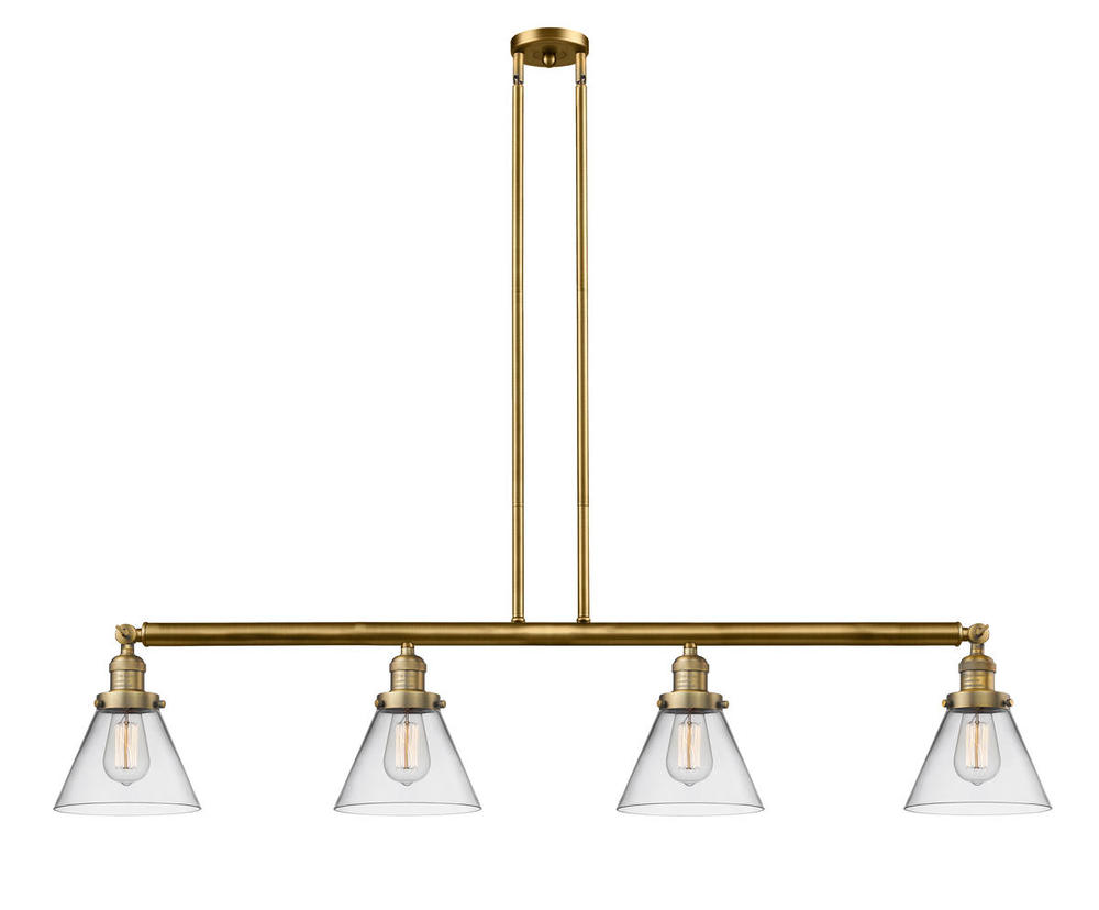 Cone - 4 Light - 52 inch - Brushed Brass - Stem Hung - Adjustable Island Light