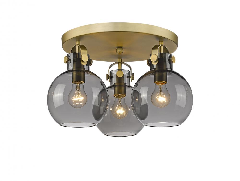 Newton Sphere - 3 Light - 18 inch - Brushed Brass - Semi-Flush Mount