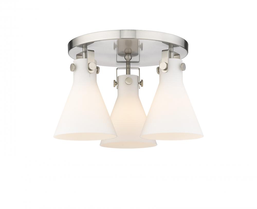 Newton Cone - 3 Light - 18 inch - Satin Nickel - Semi-Flush Mount