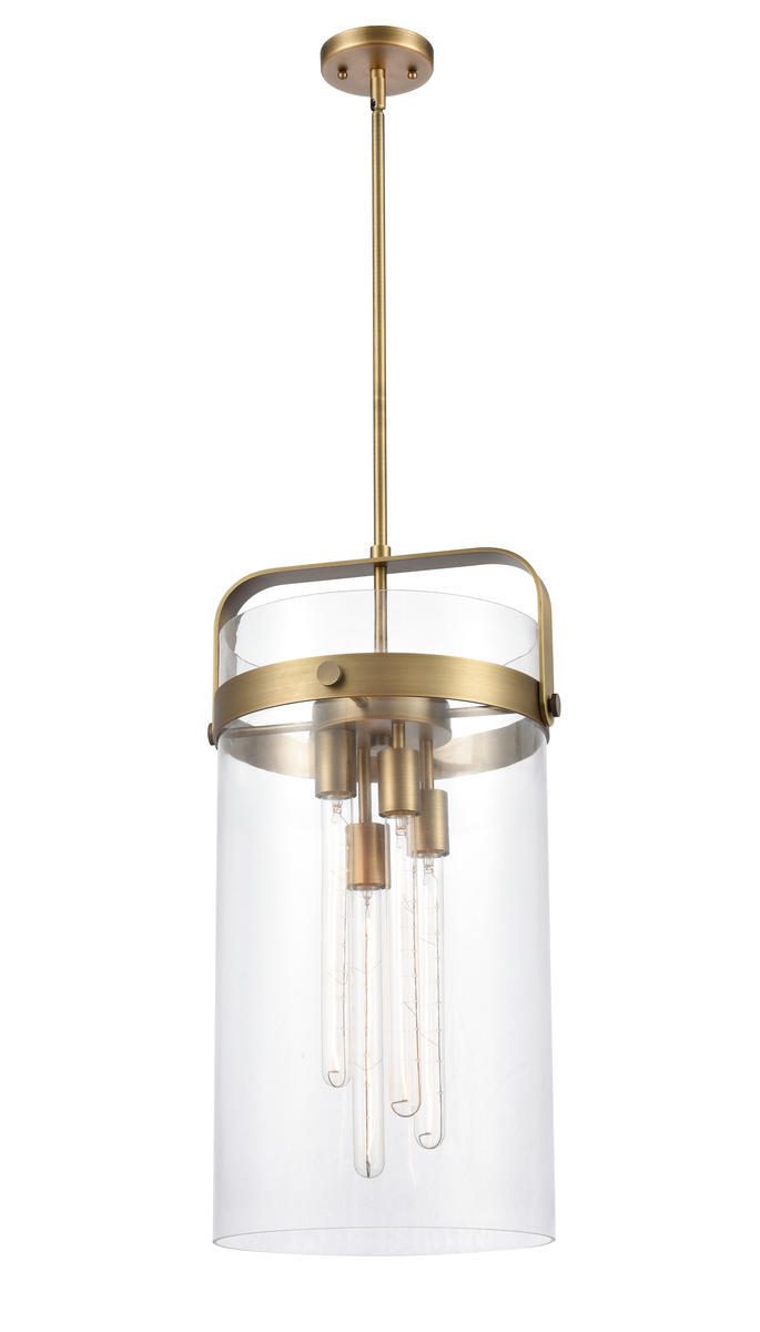 Pilaster - 4 Light - 12 inch glass - Brushed Brass - Stem hung - Pendant