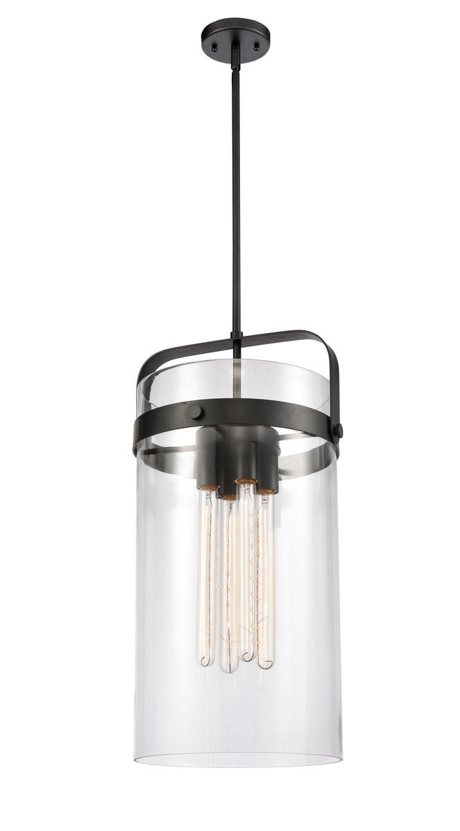 Pilaster - 4 Light - 12 inch glass - Matte Black - Stem hung - Pendant
