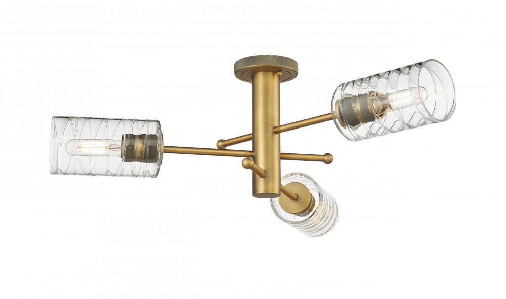 Crown Point - 3 Light - 34 inch - Brushed Brass - Semi-Flush Mount