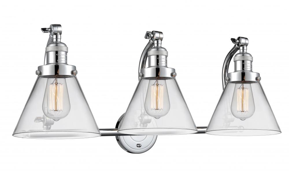 Cone - 3 Light - 28 inch - Polished Chrome - Adjustable Bath Vanity Light
