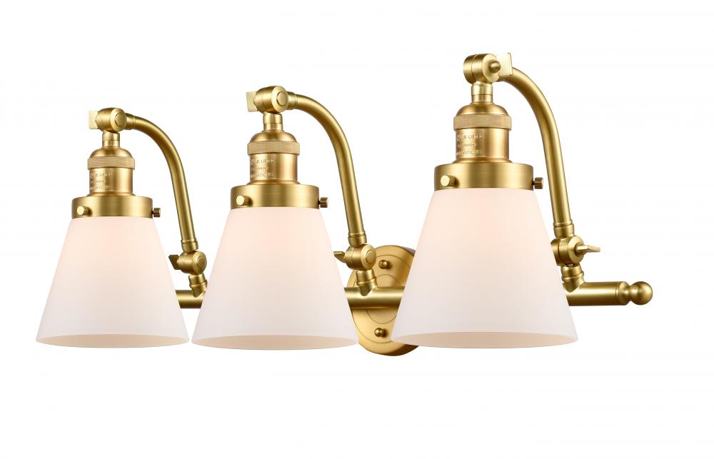 Cone - 3 Light - 28 inch - Satin Gold - Adjustable Bath Vanity Light