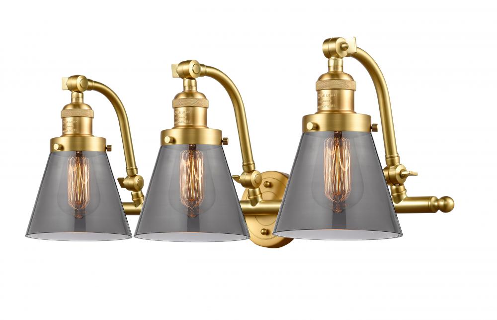 Cone - 3 Light - 28 inch - Satin Gold - Adjustable Bath Vanity Light