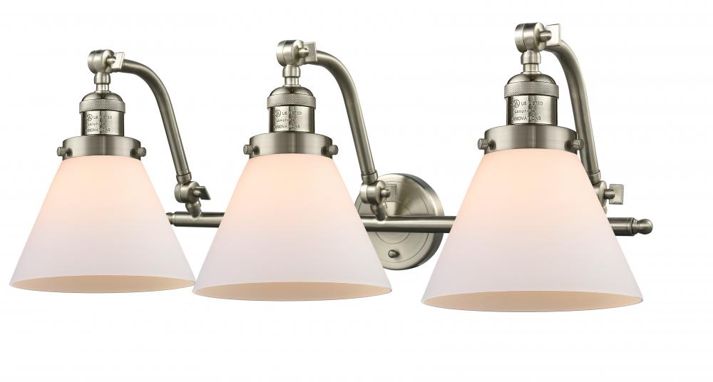 Cone - 3 Light - 28 inch - Brushed Satin Nickel - Adjustable Bath Vanity Light