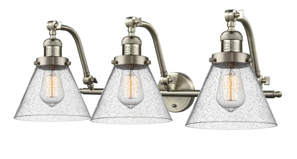 Cone - 3 Light - 28 inch - Brushed Satin Nickel - Adjustable Bath Vanity Light