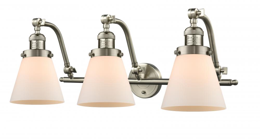 Cone - 3 Light - 28 inch - Brushed Satin Nickel - Adjustable Bath Vanity Light