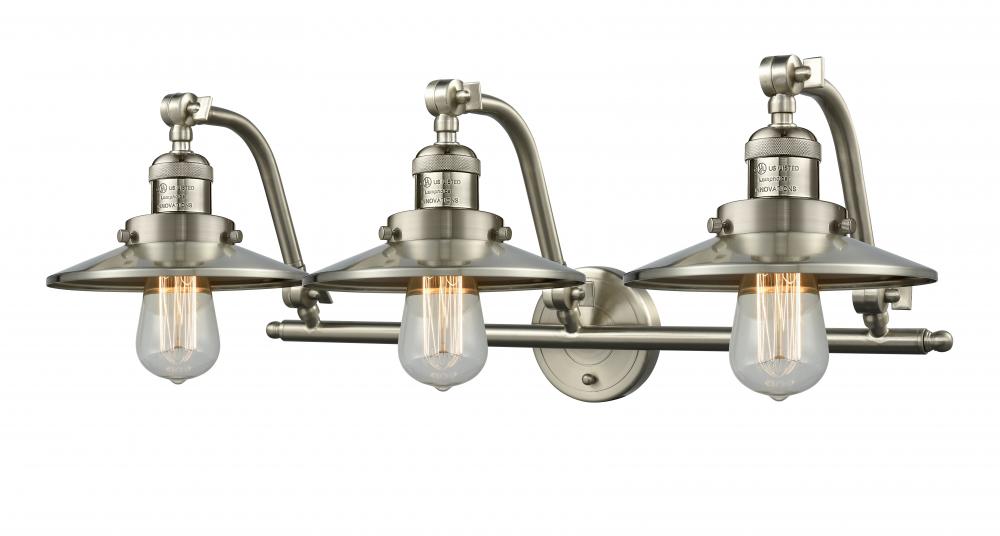Railroad - 3 Light - 28 inch - Brushed Satin Nickel - Adjustable Bath Vanity Light