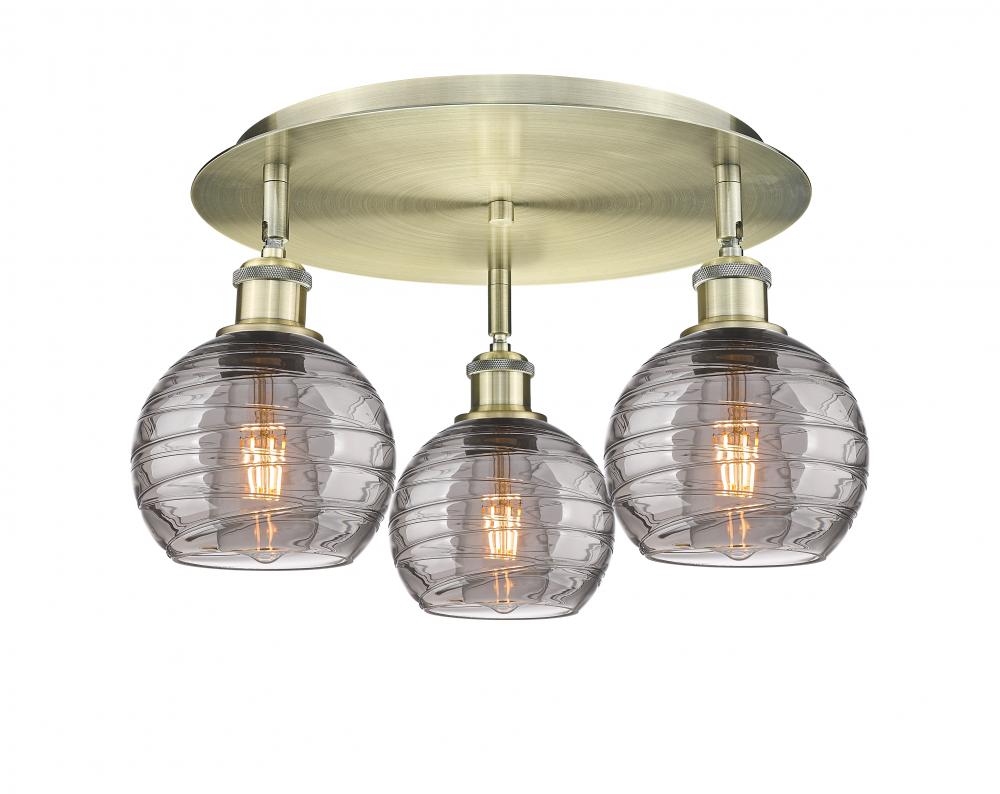 Athens Deco Swirl - 3 Light - 18 inch - Antique Brass - Semi-Flush Mount