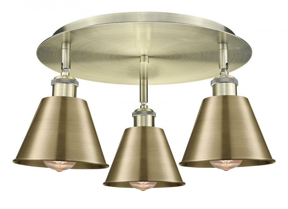 Ballston - 3 Light - 18 inch - Antique Brass - Semi-Flush Mount