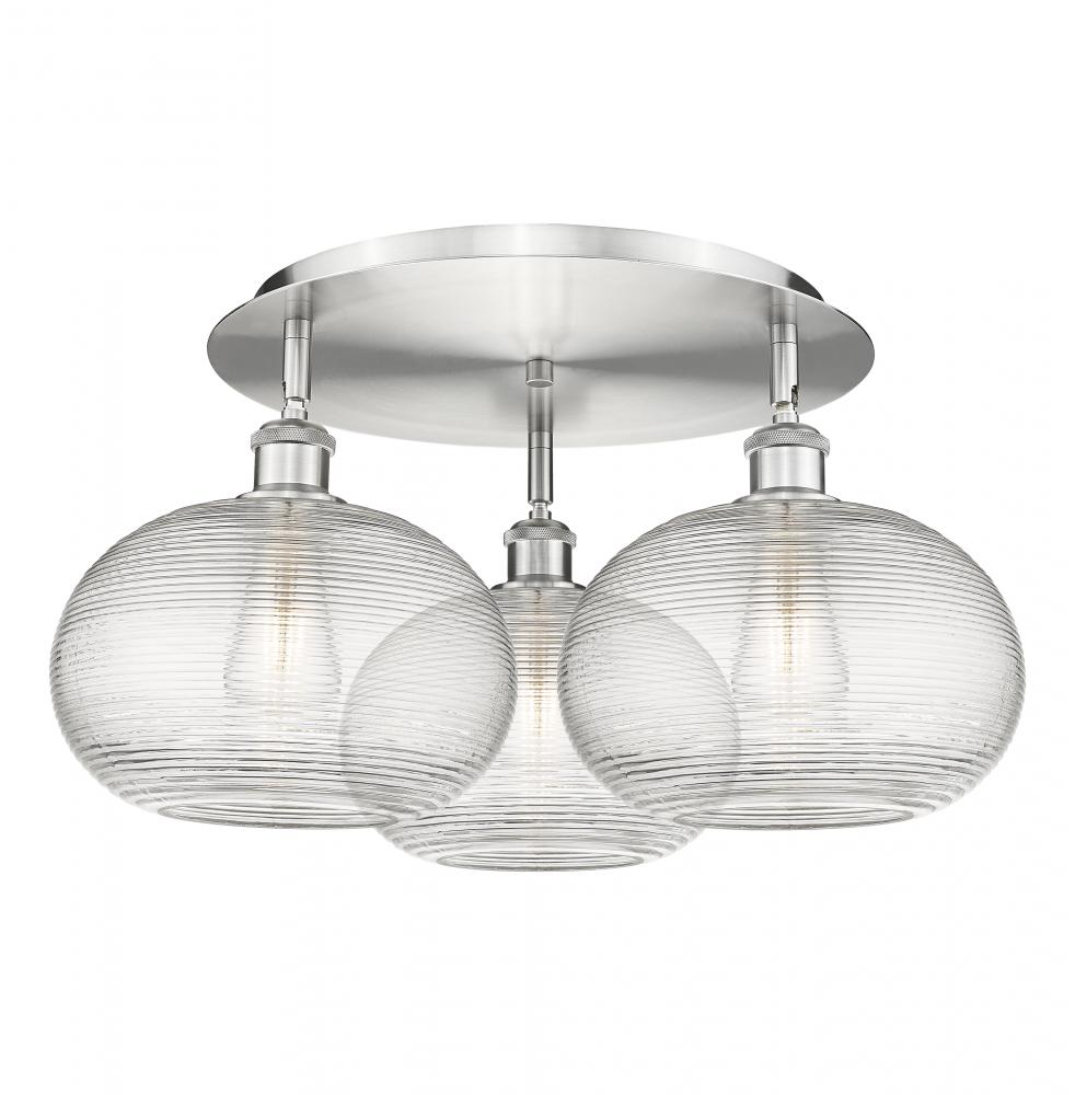 Ithaca - 3 Light - 22 inch - Satin Nickel - Flush Mount