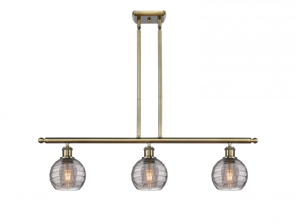 Athens Deco Swirl - 3 Light - 36 inch - Antique Brass - Stem hung - Island Light