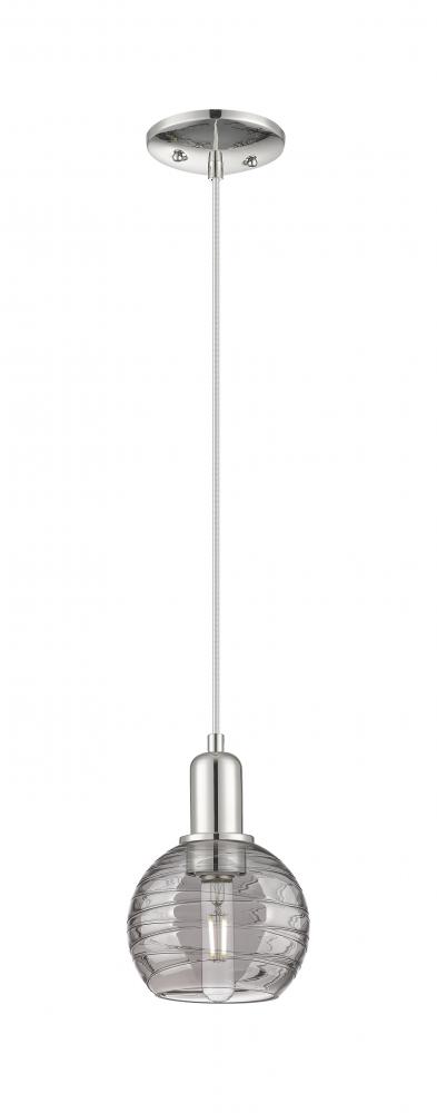 Athens Deco Swirl - 1 Light - 6 inch - Polished Nickel - Cord hung - Mini Pendant