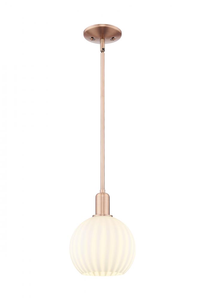 White Venetian - 1 Light - 8 inch - Antique Copper - Stem hung - Mini Pendant